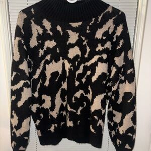 New Directions Black and Cream Patterned Turtleneck Sweater